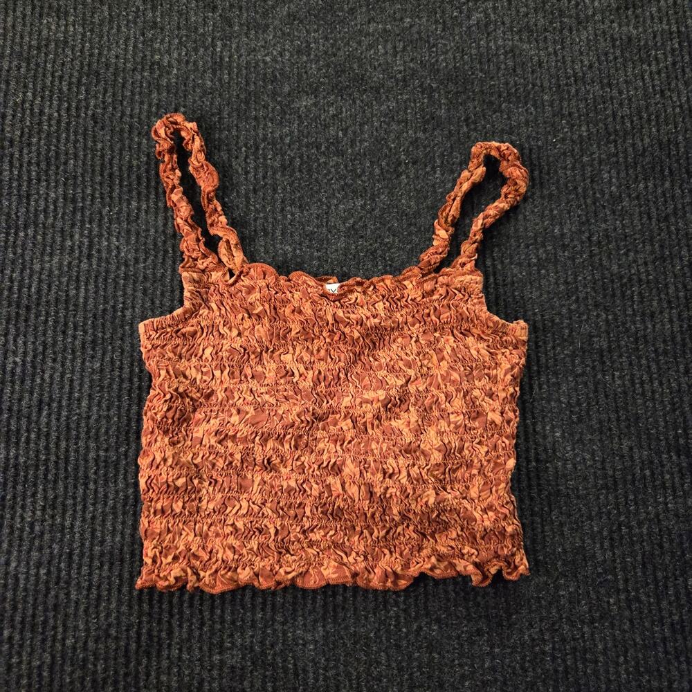 RVCA Burnt Orange Ruffle Stretchy Floral Boho Crop Top Tank Small